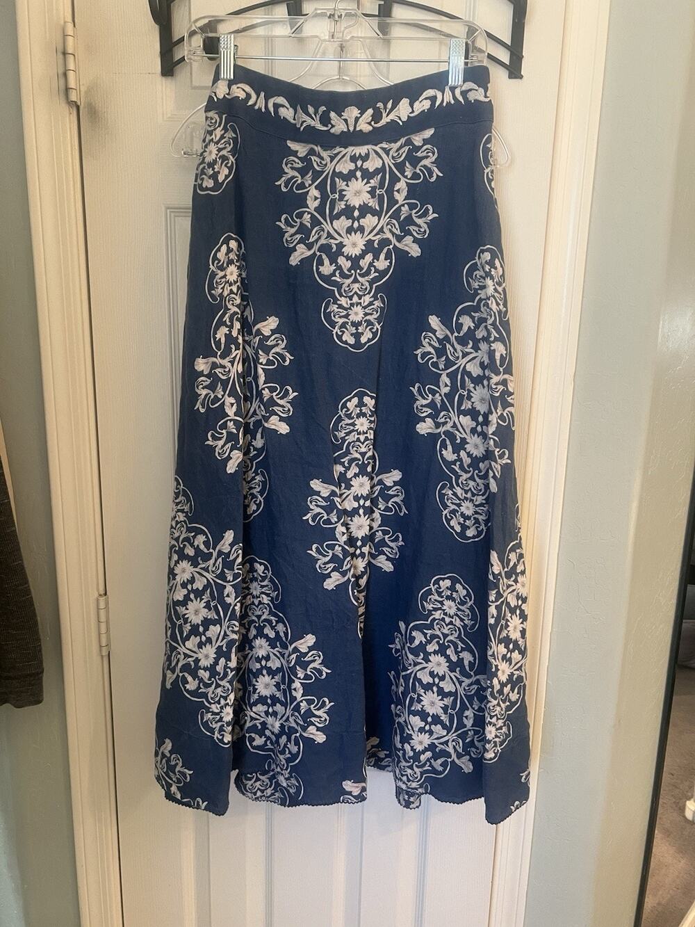 Agua Bendita Bergamots Skirt Large In Ribbons Maxi Linen Blue - Picture 1 of 3